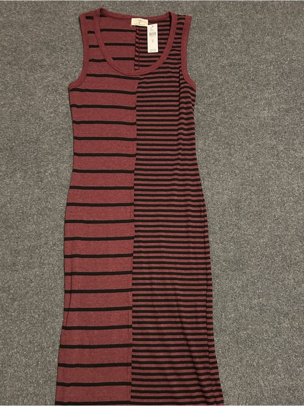 Anthropologie Sleeveless Burgundy and Black Striped Maxi Dress